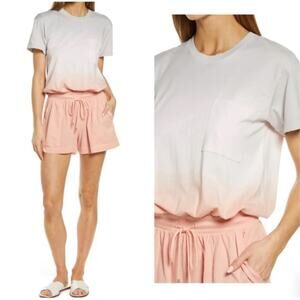 NEW ATM Anthony Thomas Melillo Ombre SS Romper Dove Grey & Pink Small Normcore